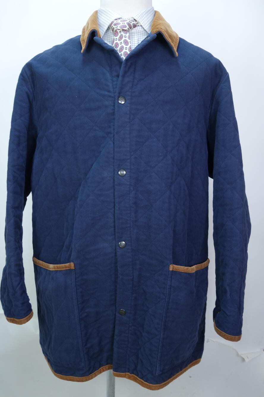 Vintage Burberrys Jacket Mens 50 Blue Quilted Cotton Made England Corduroy Trim